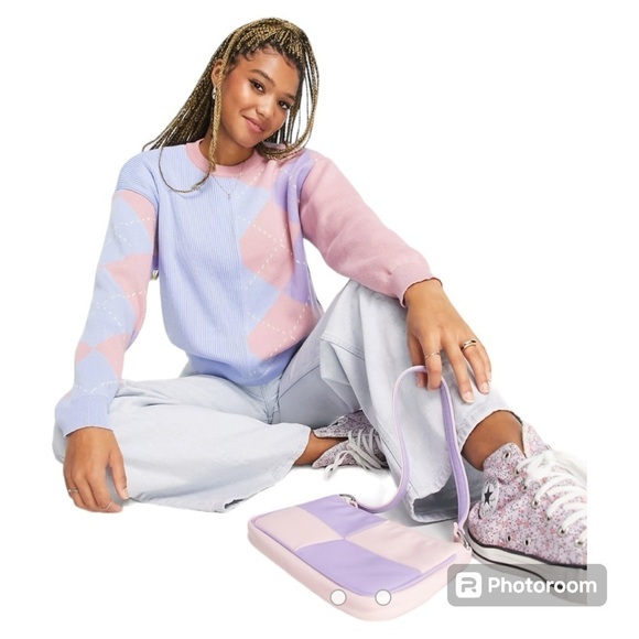 Daisy Street - ASOS patchwork pastel relaxed knitted sweater size Small - Picture 3 of 8